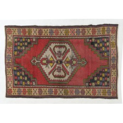 One-of-a-Kind Vintage Handmade Turkish Village Accent Rug, Circa 1960. 3.8 x 6 Ft (115 x 181 cm)