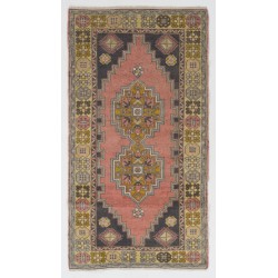 Vintage Handmade Oriental Rug, Traditional Turkish Carpet. 3.9 x 7 Ft (116 x 215 cm)