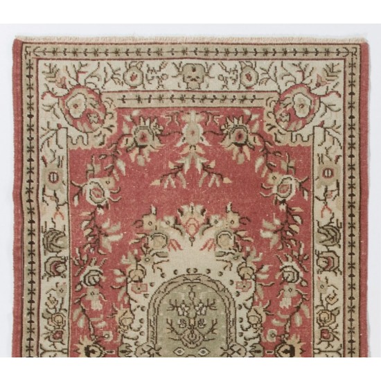 Vintage Handmade Oriental Rug, Traditional Turkish Carpet. 3.9 x 6.9 Ft (118 x 210 cm)
