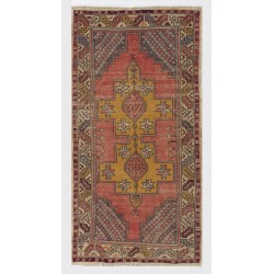 Vintage Handmade Oriental Rug, Traditional Turkish Wool Carpet. 3.9 x 7.4 Ft (118 x 224 cm)
