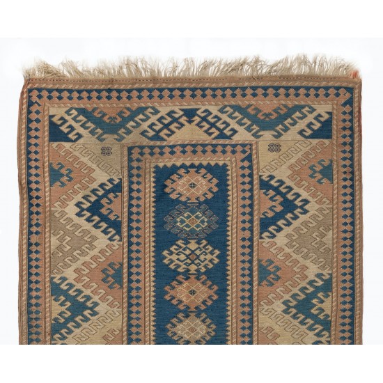Vintage Geometric Pattern Handmade Turkish Rug with Tribal Style. 4 x 5.8 Ft (120 x 175 cm)