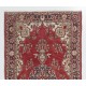 One-of-a-Kind 1960s Handmade Turkish Rug in Red, Dark Blue, Brown and Ivory Color. 4 x 7 Ft (120 x 215 cm)