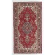 One-of-a-Kind 1960s Handmade Turkish Rug in Red, Dark Blue, Brown and Ivory Color. 4 x 7 Ft (120 x 215 cm)