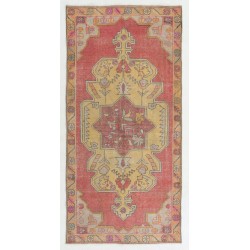 Traditional Handmade Turkish Rug, Mid-Century Oriental Wool Carpet. 4 x 8 Ft (120 x 244 cm)