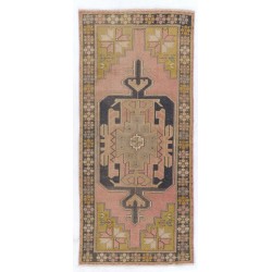 Tribal Stlye Vintage Handmade Turkish Rug with Geometric Medallion Design. 4 x 8.7 Ft (120 x 265 cm)