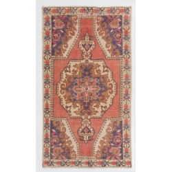 Traditional Handmade Turkish Rug, Mid-Century Oriental Wool Carpet. 4 x 7.2 Ft (123 x 217 cm)