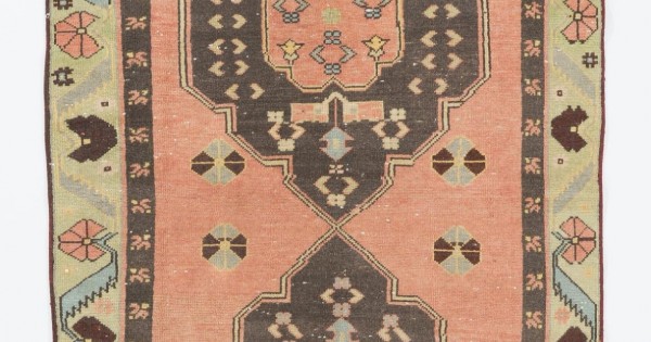 Handmade Turkish Rug with Geometric Medallion Design. 4 x 9.6 Ft (123 x ...