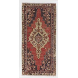 Vintage Handmade Turkish Village Rug with Medallion Design. 4 x 8.4 Ft (124 x 256 cm)