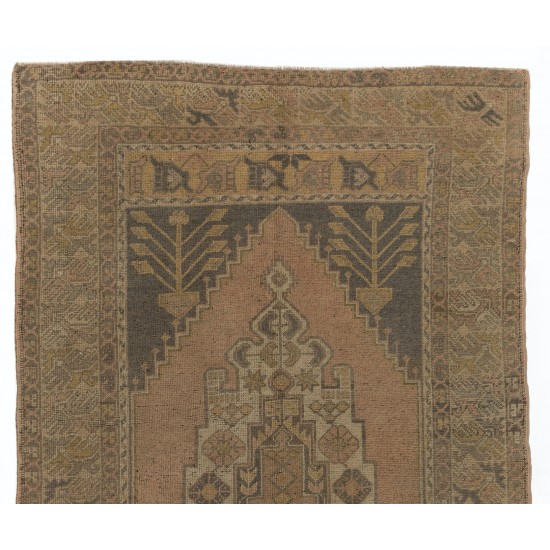 Turkish Village Rug, Handmade Vintage Carpet, All Wool. 4.2 x 7 Ft (125 x 213 cm)