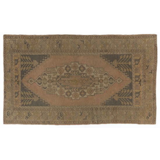 Turkish Village Rug, Handmade Vintage Carpet, All Wool. 4.2 x 7 Ft (125 x 213 cm)