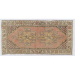 Traditional Handmade Turkish Rug, Mid-Century Oriental Wool Carpet. 4.2 x 8.7 Ft (125 x 263 cm)
