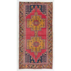 One-of-a-Kind Traditional Handmade Turkish Rug, Mid-Century Oriental Wool Carpet. 4.2 x 8.3 Ft (126 x 250 cm)