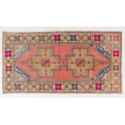 One-of-a-Kind Traditional Handmade Turkish Rug, Mid-Century Oriental Wool Carpet. 4.2 x 8 Ft (127 x 241 cm)