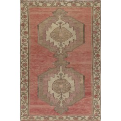 Oriental Carpet from 1960's, Handmade Turkish Rug in Red, Brown and Beige Colors. 4.2 x 9 Ft (127 x 276 cm)