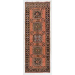 Turkish Runner Rug, Authentic Vintage Handmade Hallway Runner. 4.2 x 11.4 Ft (127 x 347 cm)