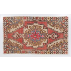 Oriental Wool Rug from 1960's, Handmade Turkish Carpet. 4.2 x 7.2 Ft (128 x 217 cm)