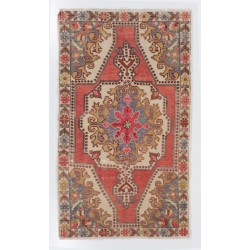 Oriental Wool Rug from 1960's, Handmade Turkish Carpet. 4.2 x 7.2 Ft (128 x 217 cm)