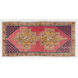 One-of-a-Kind Traditional Handmade Turkish Rug, Mid-Century Oriental Wool Carpet. 4.2 x 8.6 Ft (128 x 262 cm)