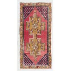 One-of-a-Kind Traditional Handmade Turkish Rug, Mid-Century Oriental Wool Carpet. 4.2 x 8.6 Ft (128 x 262 cm)