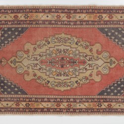 One-of-a-Kind Traditional Handmade Turkish Rug, Mid-Century Oriental Wool Carpet. 4.3 x 7.6 Ft (130 x 229 cm)