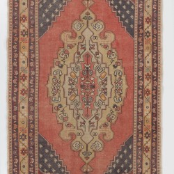 One-of-a-Kind Traditional Handmade Turkish Rug, Mid-Century Oriental Wool Carpet. 4.3 x 7.6 Ft (130 x 229 cm)