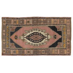 Nice Handmade Vintage Turkish Oriental Wool Rug with Tribal Style. 4.3 x 7.7 Ft (130 x 233 cm)