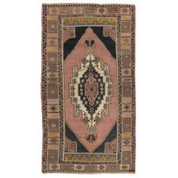 Nice Handmade Vintage Turkish Oriental Wool Rug with Tribal Style. 4.3 x 7.7 Ft (130 x 233 cm)