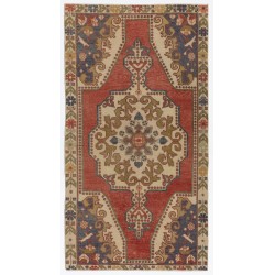 Unique Mid-Century Handmade Turkish Village Rug for Traditional Interiors. 100% Wool. 4.4 x 7.8 Ft (132 x 235 cm)