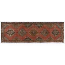 Vintage Turkish Konya Runner Rug, Authentic Handmade Hallway Runner. 4.4 x 13 Ft (132 x 394 cm)