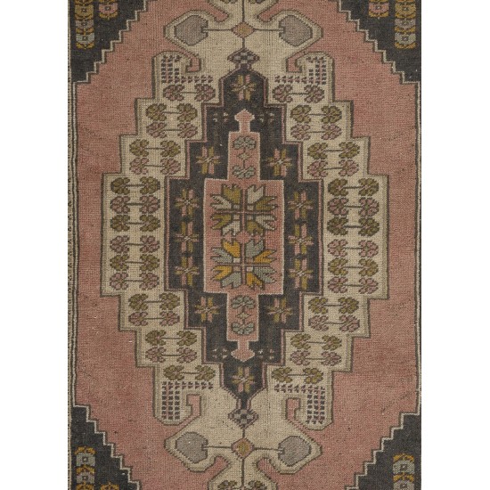 Traditional Oriental Wool Rug from 1960's, Hand-Knotted Turkish Village Carpet. 4.5 x 7.4 Ft (135 x 224 cm)
