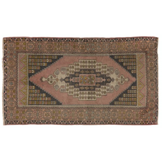 Traditional Oriental Wool Rug from 1960's, Hand-Knotted Turkish Village Carpet. 4.5 x 7.4 Ft (135 x 224 cm)