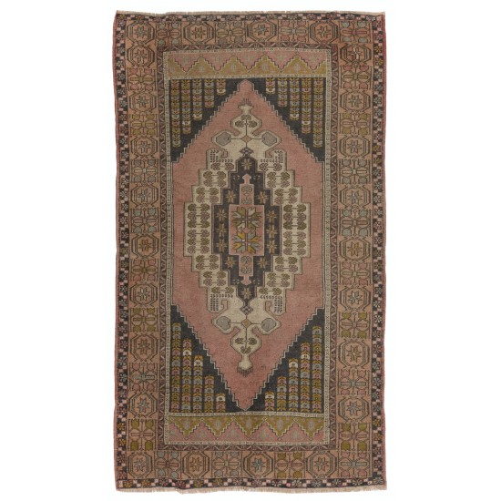 Traditional Oriental Wool Rug from 1960's, Hand-Knotted Turkish Village Carpet. 4.5 x 7.4 Ft (135 x 224 cm)