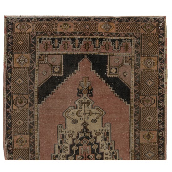 One-of-a-Kind Mid-Century Handmade Turkish Oriental Rug for Traditional Interiors. 100% Wool. 4.6 x 8.3 Ft (140 x 250 cm)