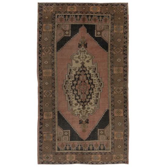 One-of-a-Kind Mid-Century Handmade Turkish Oriental Rug for Traditional Interiors. 100% Wool. 4.6 x 8.3 Ft (140 x 250 cm)