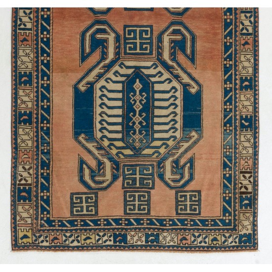 One-of-a-Kind 1960s Handmade Turkish Oriental Rug, 100% Wool. 4.7 x 9.2 Ft (141 x 280 cm)