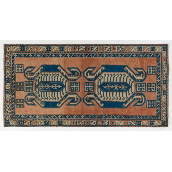 One-of-a-Kind 1960s Handmade Turkish Oriental Rug, 100% Wool. 4.7 x 9.2 Ft (141 x 280 cm)