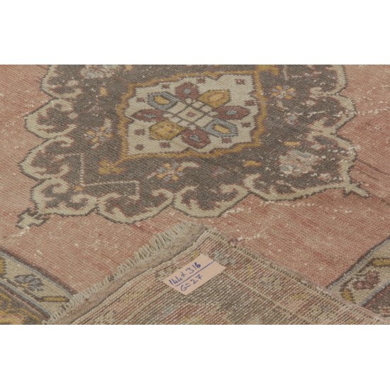 Oriental Carpet from 1960's, Handmade Turkish Rug in Red, Brown and Beige Colors. 4.8 x 10.4 Ft (144 x 316 cm)