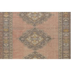 Oriental Carpet from 1960's, Handmade Turkish Rug in Red, Brown and Beige Colors. 4.8 x 10.4 Ft (144 x 316 cm)