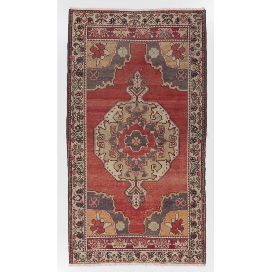 Handmade Turkish Cappadocia Old Rug, 100% Wool. 4.9 x 5.6 Ft (148 x 170 cm)