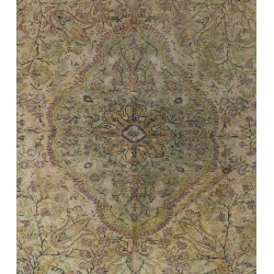 Oriental Carpet from 1960's, Handmade Turkish Rug in Red, Brown and Beige Colors. 4.9 x 7.4 Ft (148 x 225 cm)
