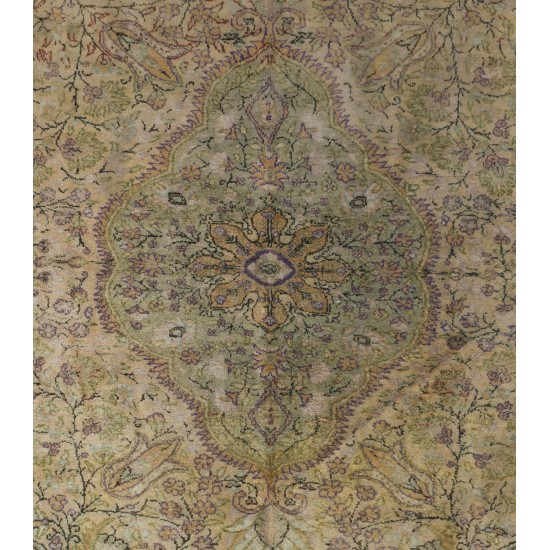 Oriental Carpet from 1960's, Handmade Turkish Rug in Red, Brown and Beige Colors. 4.9 x 7.4 Ft (148 x 225 cm)