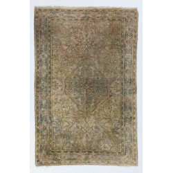 Oriental Carpet from 1960's, Handmade Turkish Rug in Red, Brown and Beige Colors. 4.9 x 7.4 Ft (148 x 225 cm)