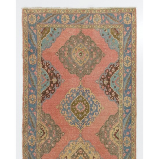 Turkish Runner Rug, Authentic Vintage Handmade Hallway Runner. 5 x 12.6 Ft (150 x 383 cm)