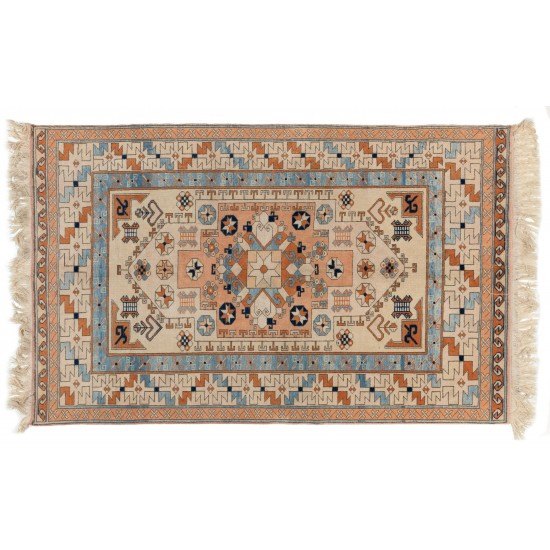 Traditional Vintage Handmade Turkish Rug with Tribal Style, 100% Wool. 5 x 8 Ft (155 x 243 cm)