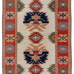 Brand New Hand-Made Vintage Turkish Wool Rug with All Natural Dyes. 5.3 x 7.4 Ft (160 x 223 cm)