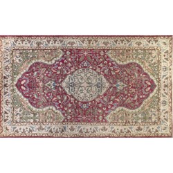 One of a pair Vintage Handmade Medallion Design Turkish Rug in Red and Green Color. 5.6 x 9.2 Ft (170 x 280 cm)