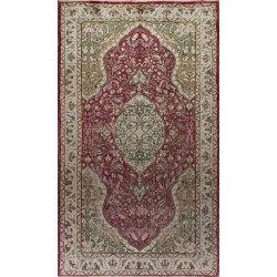 One of a pair Vintage Handmade Medallion Design Turkish Rug in Red and Green Color. 5.6 x 9.4 Ft (170 x 285 cm)