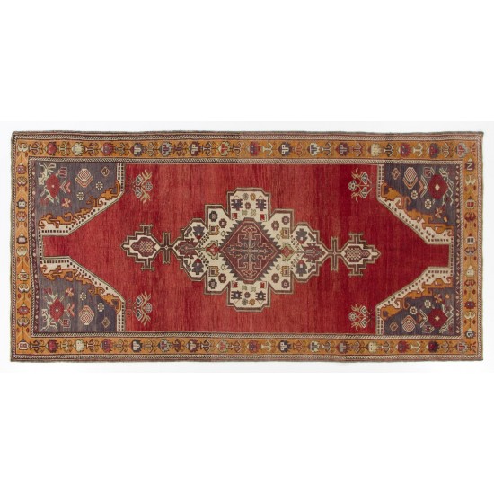 Unique Vintage Handmade Turkish Oriental Rug, 100% Wool. 5.8 x 11.8 Ft (174 x 359 cm)