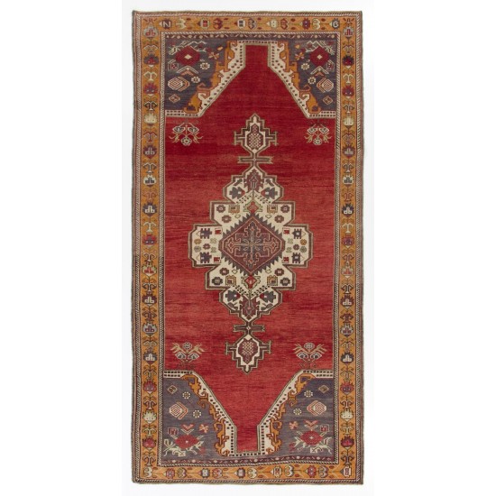 Unique Vintage Handmade Turkish Oriental Rug, 100% Wool. 5.8 x 11.8 Ft (174 x 359 cm)