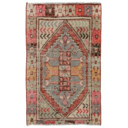 Vintage Oriental Rug, Hand-Knotted Turkish Village Carpet. 2.6 x 5.9 Ft (77 x 177 cm)